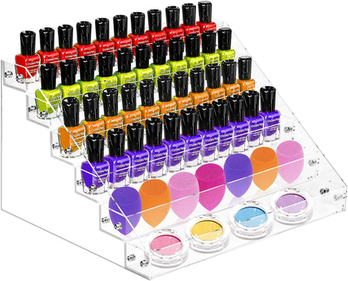 Nail Polish Organizer, 6 Layers Acrylic Display Rack for 72 Bottles, Essential Oil Holder and Cosmetic Storage