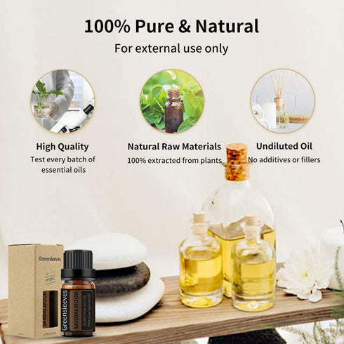 GREENSLEEVES Sandalwood Essential Oil, 0.33 Fl Oz, 100% Natural for Aromatherapy, Body Care, and Cleaning.