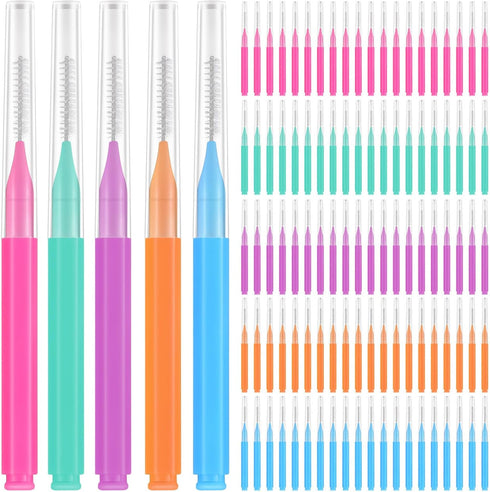 Healeved 100pcs Interdental Brush Flossers, Portable Braces Brush for Cleaner Tooth Flossing, 5 Colors