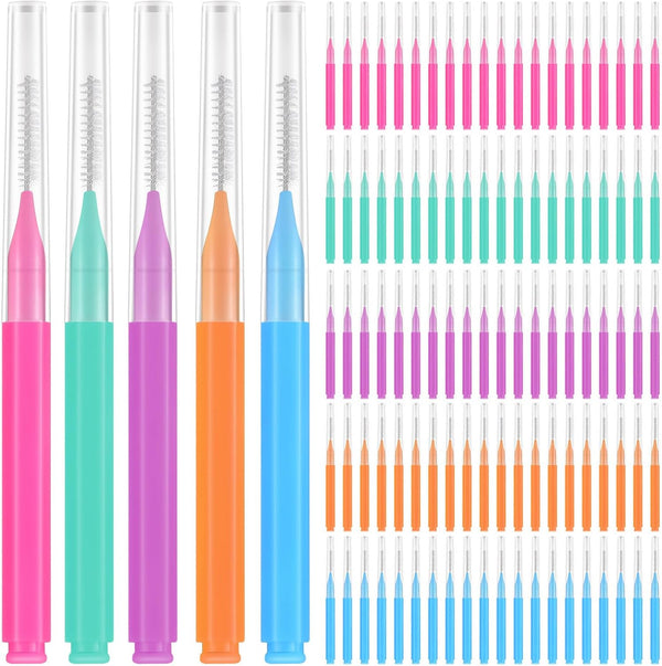 Healeved 100pcs Interdental Brush Flossers, Portable Braces Brush for Cleaner Tooth Flossing, 5 Colors