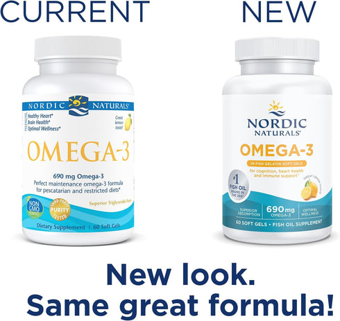 Nordic Naturals Omega-3 in Fish Gelatin, Lemon Flavor, 60 Fish Gels, 690 mg Omega-3