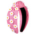 NVENF Flower Headbands for Women, Spring Summer Floral Knotted Headbands, Crystal Rhinestone White Pink, Beach