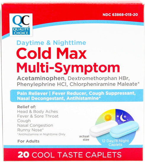 Quality Choice Day & Night Cold Max Multi-Symptom Medicine, Pain Reliever, Fever Reducer, 24 Hour Relief