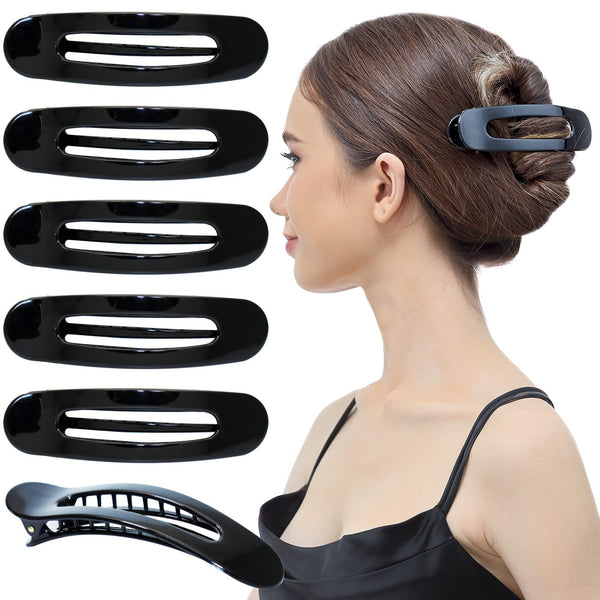 RC ROCHE ORNAMENT 6 Pcs Flat Lay Down Hair Clips - Durable Plastic Side Slide for Women Styling, Medium Black