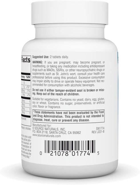 Source Naturals Theanine Serene, Calm Mind & Body*, Vegetarian Formula, with GABA, 30 Tablets