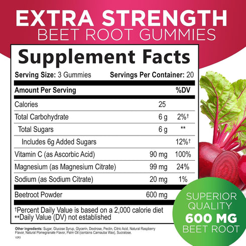Beet Root Soft Chews with Beetroot - Energy & Heart Health Support Supplement, Supports Nitric Oxide Production, Vegan, Non-GMO, Superfood Beets Root Gummies - Pomegranate Raspberry Flavor - 60 Count