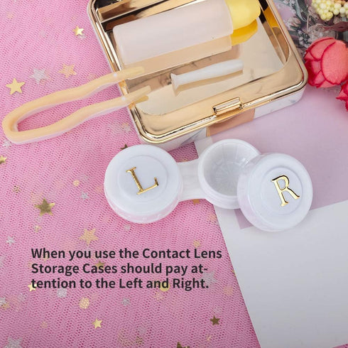 Contact Lens Case, Marble Travel Kit with Remover Tool, Mirror, Tweezers & Solution Bottle for Women & Girls (Gold)