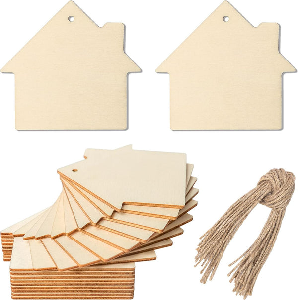 Unfinished Wooden Tag Hanging Wood Cutout Blank Slices with Twine for Christmas Thanksgiving Holiday Decoration (20 Pcs)