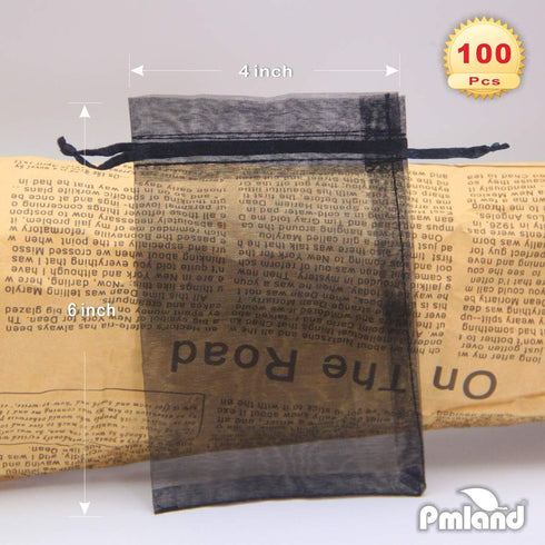PMLAND 100 Pcs Organza Mesh Drawstring Bags, 4 x 6 Inches for Jewelry Party Favors
