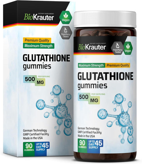 L-Glutathione Gummies 500 mg, Organic Reduced Glutathione Supplement for Liver Detox, Immune and Skin Support, 90 Vegan