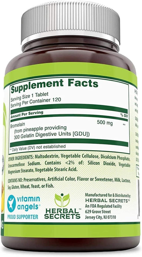 Herbal Secrets Bromelain 500 Mg - 120 Tablets Supplement, Pack of 2, Non-GMO, Gluten Free