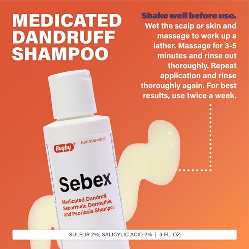 Rugby Sebex Medicated Dandruff Shampoo, 4 Oz, 2% Sulfur, 2% Salicylic Acid, Anti-Dandruff