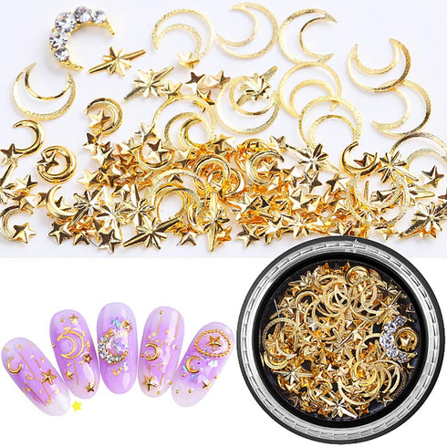 SILPECWEE 3D Nail Rhinestones and Studs Set, 6 Boxes, Gold Nail Rivets, Clear Nail Jewelry Decorations