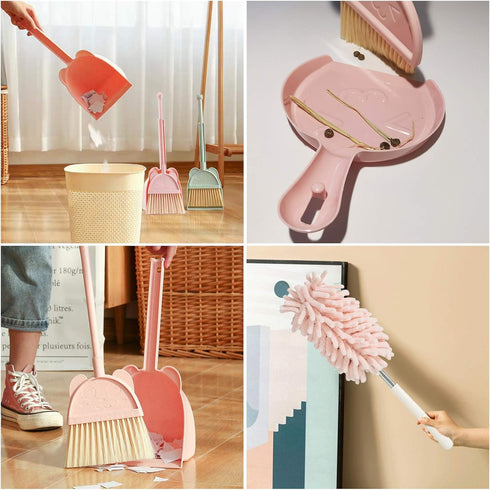 Kalolary 5 Pcs Mini Broom and Dustpan Set, Little Broom with Dustpan for Home Cleaning, Extendable Duster