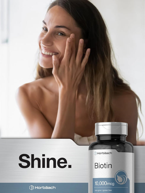 Horbaeach Biotin 10000mcg | 180 Vegetarian Tablets | Non-GMO, Gluten Free Beauty Supplement Formula
