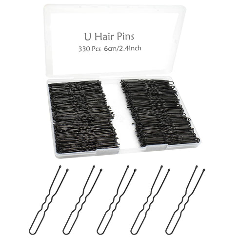 YINGFENG 330 Count U Shaped Hair Pins: 2.4 inch Black Bun Pins for Women and Girls with Storage Box, Hair Accessories