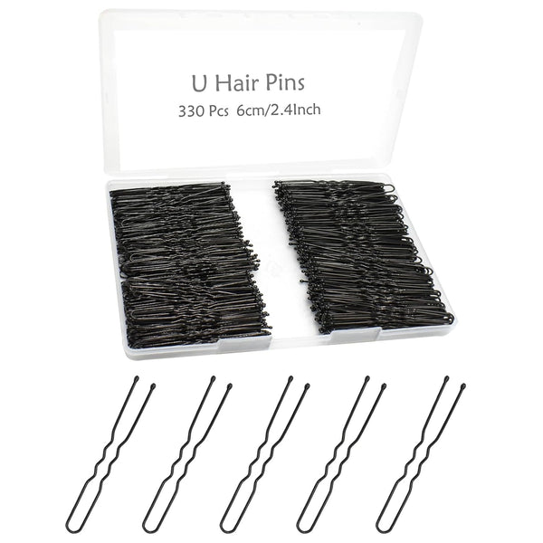 YINGFENG 330 Count U Shaped Hair Pins: 2.4 inch Black Bun Pins for Women and Girls with Storage Box, Hair Accessories