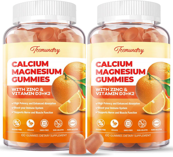 Calcium Magnesium Zinc Gummies with Vitamin D3 & K2, High Absorption Magnesium Glycinate 400mg