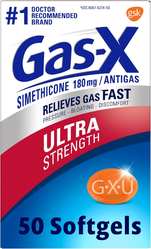 Gas-X Ultra Strength Gas Relief Softgels with Simethicone 180 mg for Bloating Relief, 50 Count