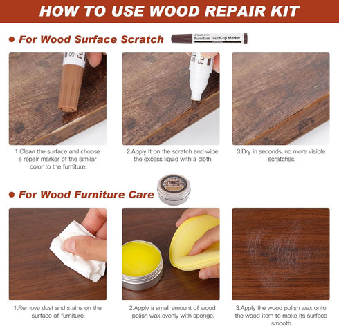 Furniture Repair Kit with 18 Colors Wood Repair Markers Set, Wood Polish Wax, Pens for Scratches, Stains, Tables,