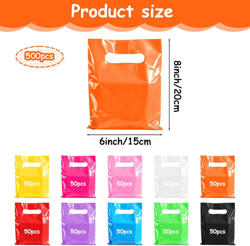 Xaajooio 500 6x8 Inch Pcs Multicolor Plastic Goodie Bags with Handles Bulk Party Favor Gift Bags for Birthday Christmas