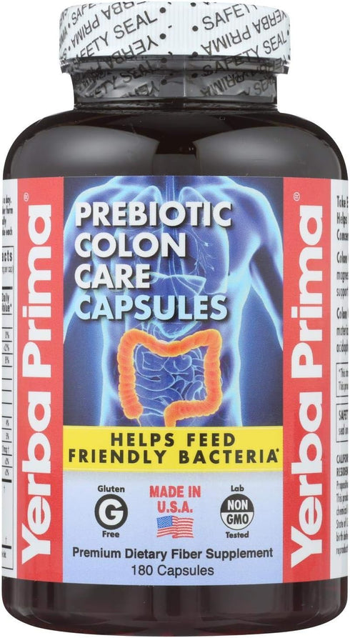 Yerba Prima Prebiotic Colon Care Capsules, Non-GMO, Keto Friendly, 180 Caps, (2 Pack)