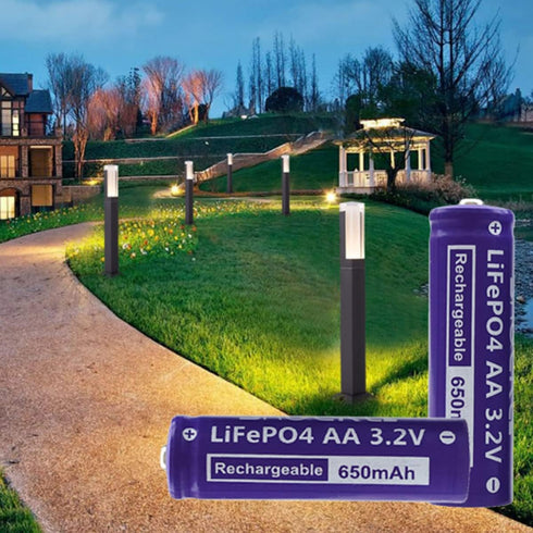 4 Pack- Shockli AA 3.2V LiFePo4 650mAh Battery, AA 3.2V Solar Rechargeable Batteries - Ideal for Solar Garden Light