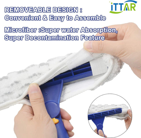 ITTAR Window Cleaner Squeegee, Rotatable Squeegee and Microfiber Scrubber, Extendable Stainless Steel Pole