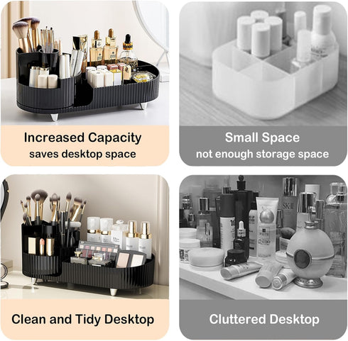 Large Spinning Makeup Organizer for Vanity, Rotating Cosmetic Storage with Brush Holder, Countertop Makeup Display