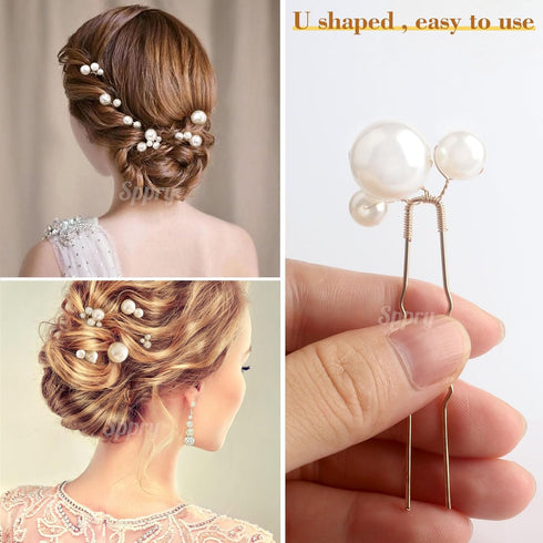Wedding Pearl Hair Pins, 12PCS U Shaped Hair Accessories for Bridal Women, Gold