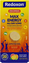 Redoxon Max Energy | Citrus Flavor | 20 Effervescent Tablets | 2.82 Oz Box | Helps Support Immune System