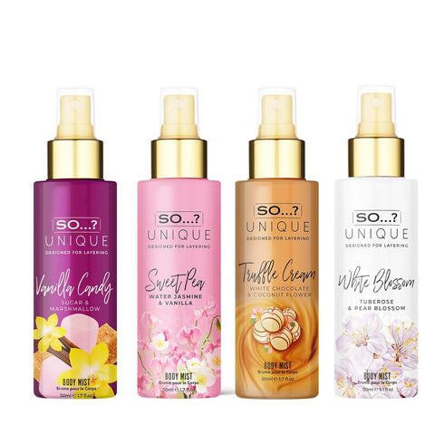 So…? Unique Body Mist Set - Perfumes for Women - Gifts for Women - Body Spray for Women - Vegan, Cruelty-Free - 650-1000 Sprays - 4 pcs