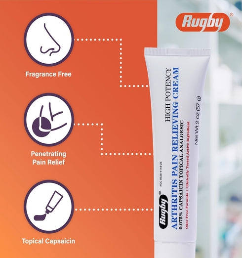 Rugby High Potency Capsaicin Cream - 2 Oz Pain Relief Cream for Arthritis