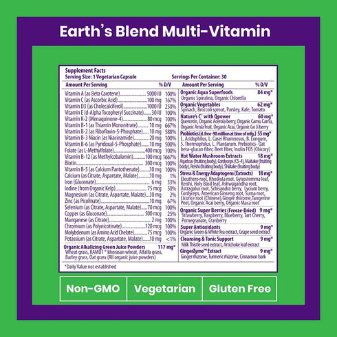 Earth's Blend Multivitamin with Iron, 48 Organic Superfoods by Paradise Herbs