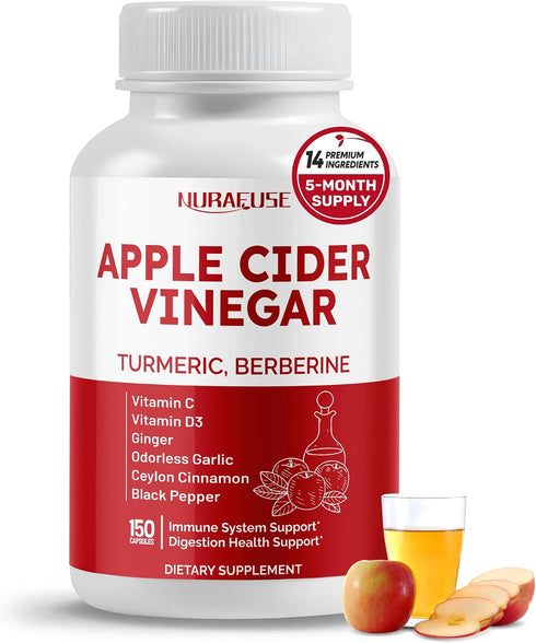 NURAFUSE Apple Cider Vinegar 14-in-1 Supplement with Turmeric Ginger Garlic Cinnamon Fenugreek Blueberry