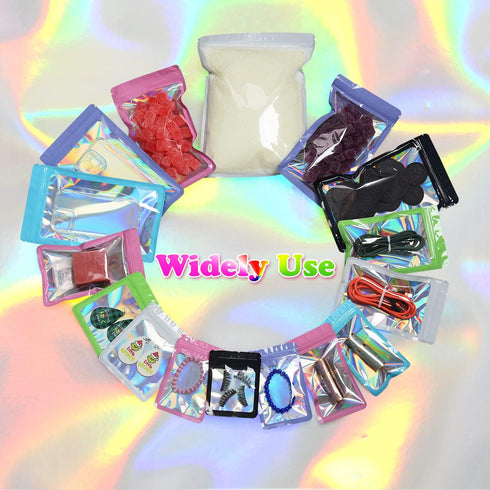 100-pack 2×2 inch Mylar Bags with Clear Window, Holographic Resealable Zip Bags for Jewelry & Food (Purple)