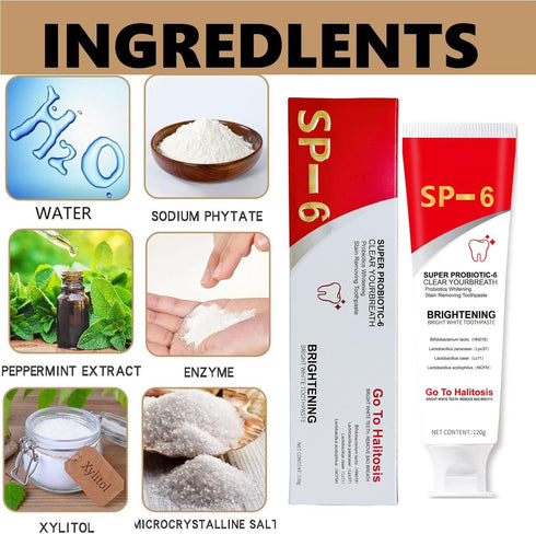 Sp-6 Probiotic Toothpaste, 1 Pcs Stain Removing Ultra Whitening Toothpaste for Healthy Teeth and Fresh Breath