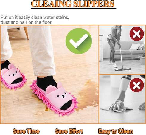 Liitrton 1 Pair Detachable Microfiber Chenille Mop Slippers Shoes, Soft Comfortable Dust Dirt Hair Cleaner (Pink)