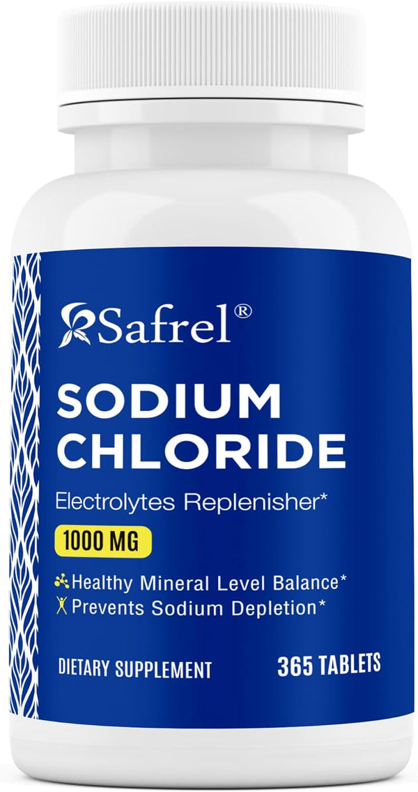 Safrel Sodium Chloride Tablets 1000 mg | 365 Count | Normal Salt Tablets | Electrolytes Replenisher, Vegan, Gluten