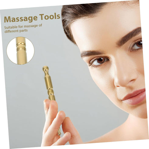 Hemoton Brass Handheld Acupuncture Roller Pen Dual-Ended Face Massage Tool for Facial Relaxation Neck and Shoulder