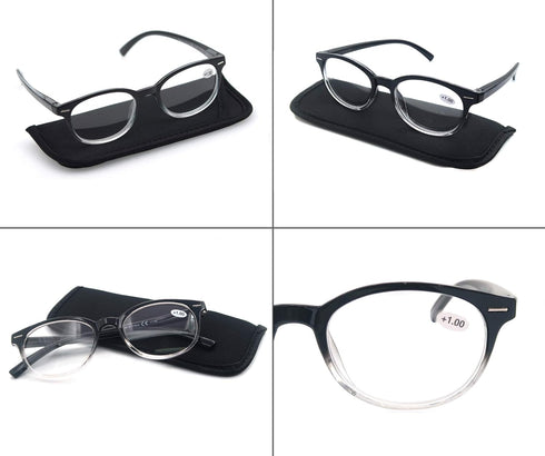 Black Reading Glasses for Women, Cute Small Round Readers +2.25 for Petite Faces, Lightweight Cheaters with Comfortable