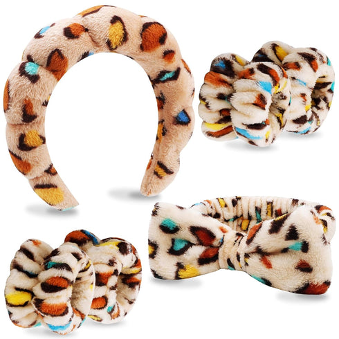 VELSCRUN 6 Pack Spa Headband Set, Makeup & Face Wash Headbands for Women, Leopard D