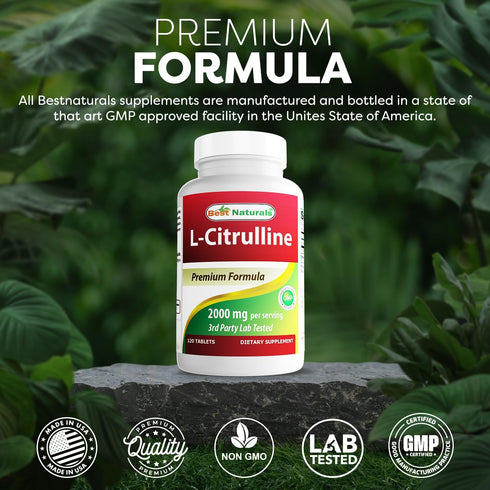 Best Naturals L-Citrulline 2000mg/Serving, Non-GMO, Gluten Free, 120 Tablets