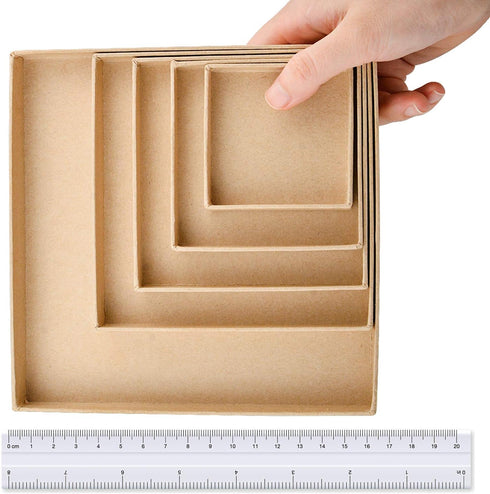 WANDIC Paper Mache Box - Set of 5 Square Mini Kraft Paper Boxes with Lids for Crafting & Storage Accessories