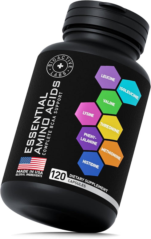 Essential Amino Acids Complex for Men & Women - Vegan BCAA Supplement with All 9 BCAAs, 120 EAA BCAA Pills for Recovery