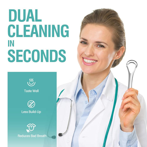 RONAVO Tongue Scraper for Adults, Stainless Steel Cleaner with Dual Scraping Head Design