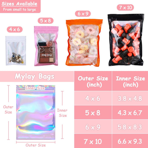 150-Pack 4 x 6 in Holographic Mylar Bags, Resealable Foil Pouches for Food Storage, Smell Proof Packaging