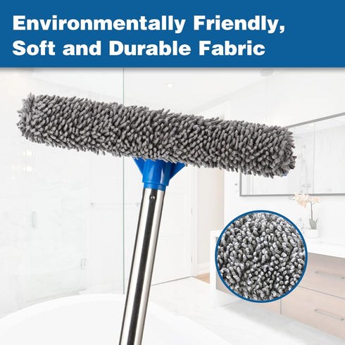 60.6" Professional Window Squeegee - 2 in 1 Cleaner with Long Stainless Steel Handle, Chenille for High Window Cleaning
