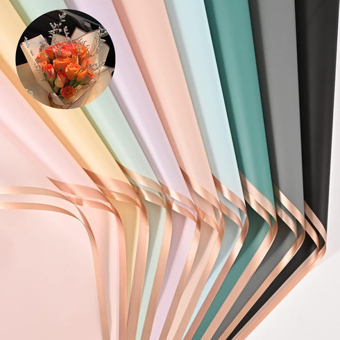 20 Sheet 10 Colors Gold Edge Flower Wrapping Paper, Waterproof Floral Wrap for DIY Crafts, 22.8*22.8 Inches