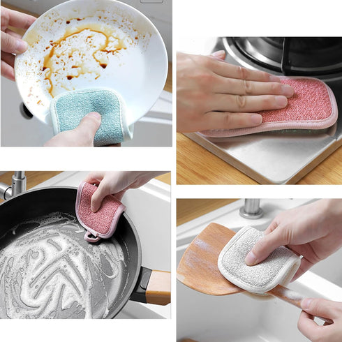 WEBGGER 4 Pack (4) Kitchen Scrub Sponge Dual Action Washing Up Cleaner Heavy Duty Scouring Pads Household Cleaning Wash
